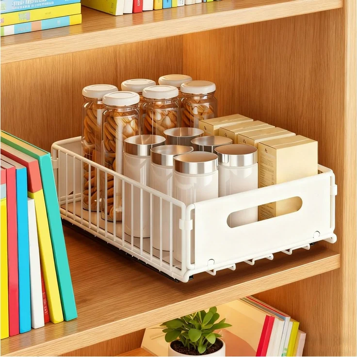 JEOBEST Küchenorganizer-Set Küchenregal Regal mit 2 Korb Auszügen, Schrank Organizer, (2-tlg), Hochwertiger Karbonstahl, Kein Bohren erforderlich – Bild 2