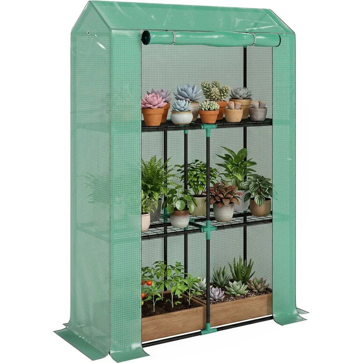 MELAYR, Gartengewächshaus mit 3 Regalböden, Wintergewächshaus, verstärkter PE-Plane, Rolltür, 100 x 40 x 150 cm, grün – Bild 1