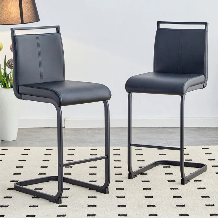 JUFU Barhocker 2er Set mit Fußstütze, Sitzhöhe 63,5 cm, Tresenhocker, Bistrostuhl (2 St), Polsterstuhl, Esszimmerstuhl mit verchromtem Metallgestell – Bild 3