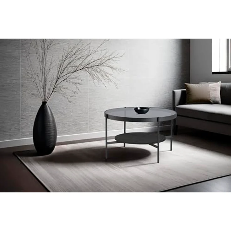 MID.YOU Couchtisch, rund, Schwarz, Metall und Glas, 73.5x42.5x73.5 cm, einfacher Aufbau – Bild 2