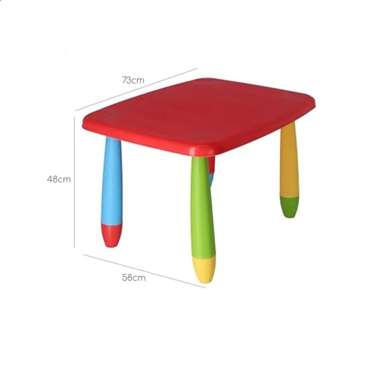 Aranaz Kindertisch, rechteckig, rot, multifunktional, modernes Design, 72,5 x 57 x 47 cm, aus Kunststoff, robust, für Garten oder Terrasse – Bild 3