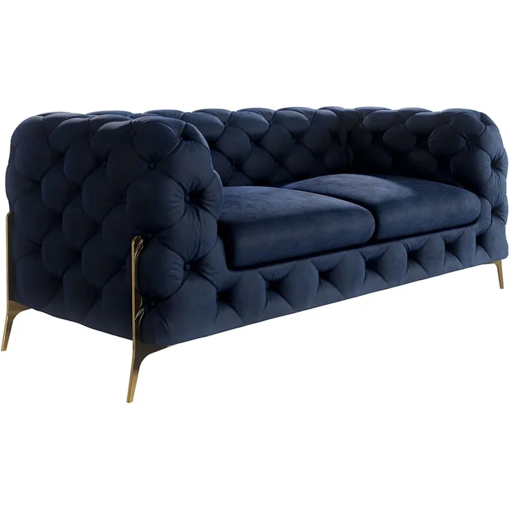 S-Style Möbel Chesterfield-Sofa 2 -Sitzer Ashley mit Goldenen Metall Füßen, mit Wellenfederung