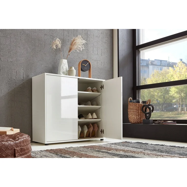 BMG Möbel Sideboard Mailand Set 2 (Schuhschrank Kommode Anrichte Aktenschrank), Türen in Hochglanz lackiert oder Matt Weiss – Bild 2