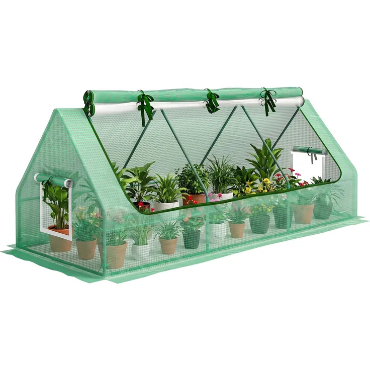 MELAYR, Terrassengewächshaus Mini-Gewächshaus 240x90x90 cm mit Netzfenstern für den Anbau von Gemüse und Blumen grün
