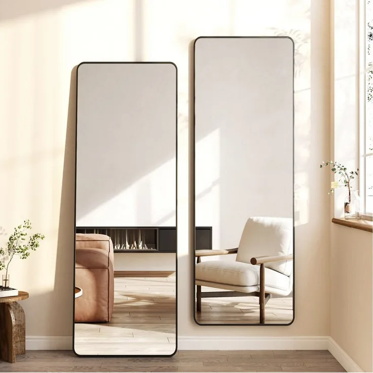 Hopibath Ganzkörperspiegel für Schlafzimmer Spiegel groß für Wohnzimmer Flur Garderobe Hotel (Standspiegel Rechteckig, mit Alurahmen, 5mm Glas), 180x80, 150x50, 160x40, 140x40cm