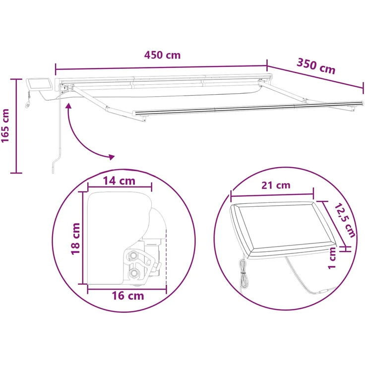 vidaXL Manueller Markisenrahmen mit LEDs Sand 4,5 x 3,5 m 3426298 – Bild 8
