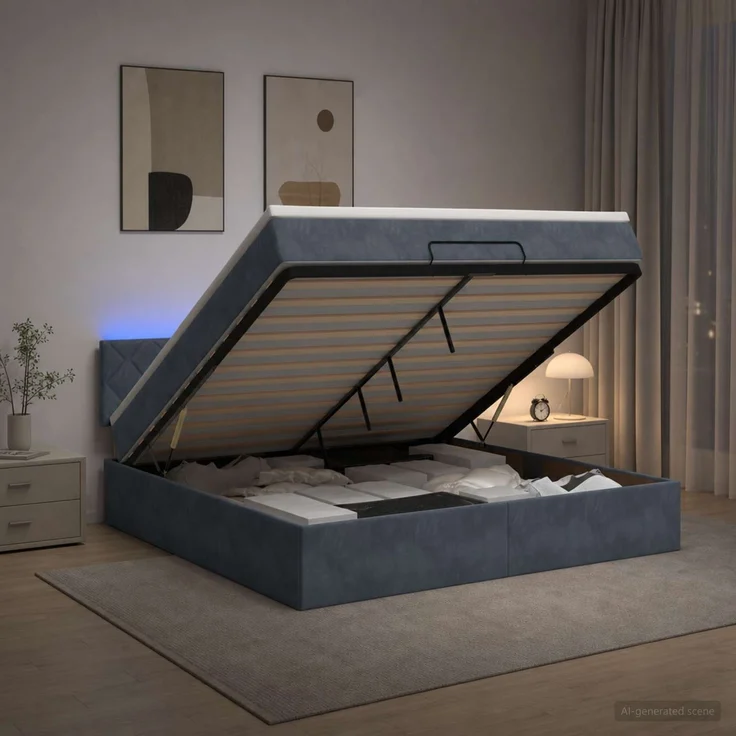 vidaXL Ottoman-Bett mit Matratze und LED Dunkelgrau 140 x 200 cm Samt 3457216 – Bild 1