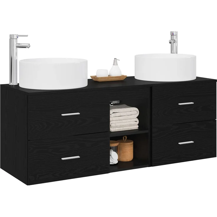 vidaXL Badezimmerschrank-Set 3 stk. Schwarz 129 x 44,5 x 80 cm 3405948 – Bild 3