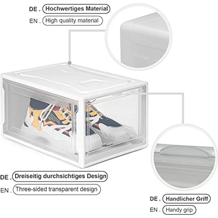 Yorbay Schuhbox 3er Set Schuhbox, stapelbarer Schuhorganizer, Schuhaufbewahrung (Kunststoffbox mit halbdurchsichtige Tür), Halbdurchsichtig weiß, für Schuhe bis Größe 48 – Bild 4