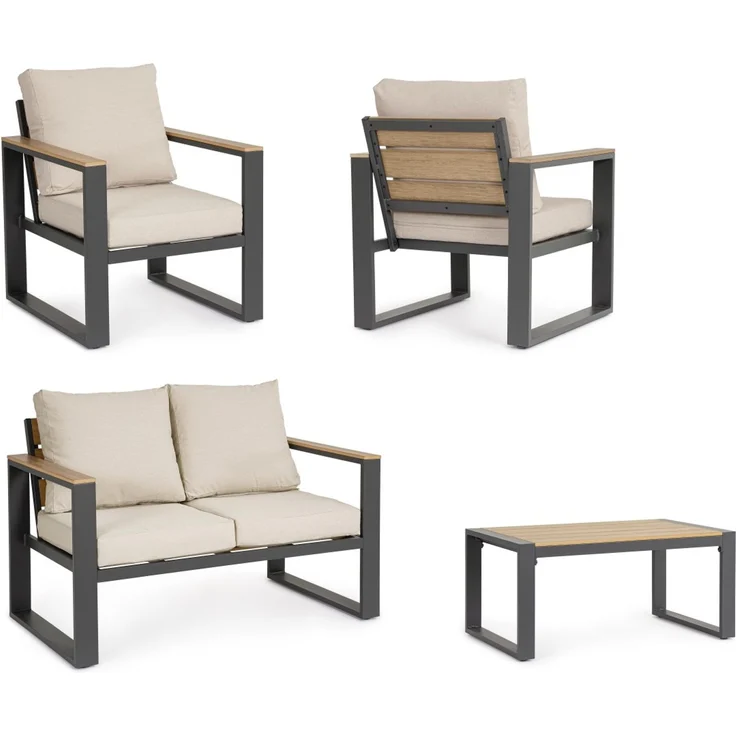Garten-Set Orendra Aluminium, modern und wetterfest, 4er Gruppe, anthrazit beige, inkl. Kissen – Bild 5