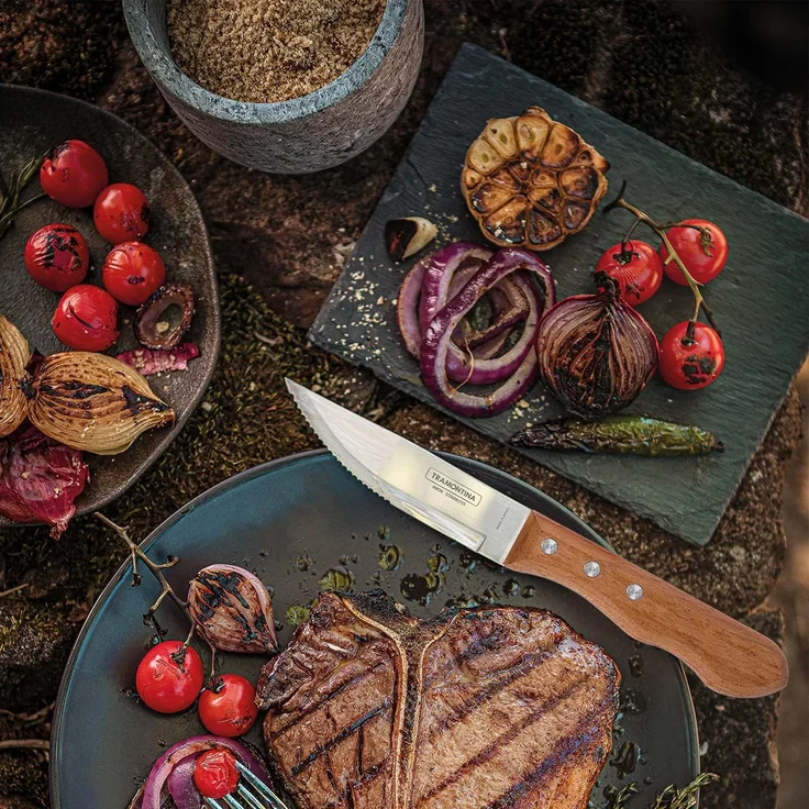 Tramontina Dynamic Steakmesser Jumbo, 4-teiliges Set, rostfreier Edelstahl, Holzgriff, 4 Steakmesser – Bild 4