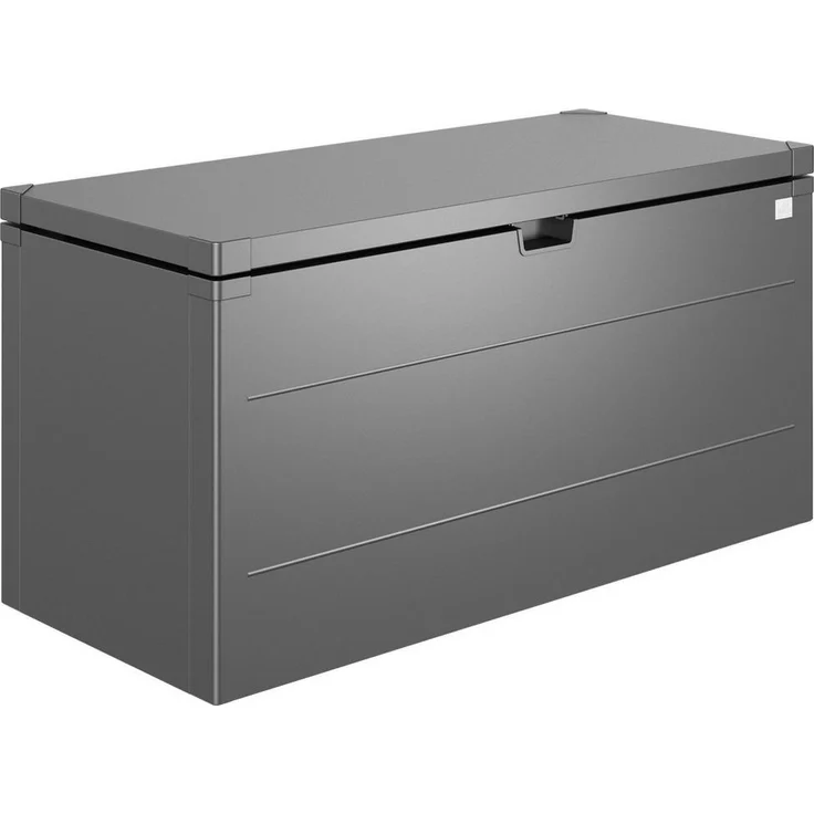 Biohort Kissenbox Dunkelgrau, Metall, 140x71x60 cm, aufklappbarer Deckel, rostfrei, UV-beständig, wetterbeständig, mit Gasdruckfeder