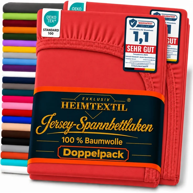 Doppelpack Jersey Spannbettlaken 90 - 100 x 200 cm Rot – Bild 1