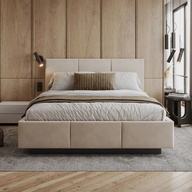 FDM Polsterbett ALMADA modern mit Bettkasten MADE IN EU - mit Trinity Velours Bezug (verfügbar 90x200 120x200 140x200 160x200 180x200cm, Bettrahmen, Bett, mit großen gepolsterten Kopfteil, mit Bettkasten zum aufklappen), Hebbarer Metallrahmen, Bettkast... – Bild 5