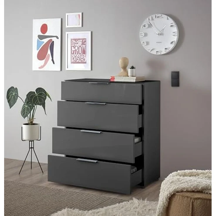 HBZ Kommode Santorin Mehrzweckschrank mit Schubkästen, BxHxT 90x99x40 cm (1 St), Mit 4 Schubkästen mit Softclose, Glasfront und Glasoberboden – Bild 5