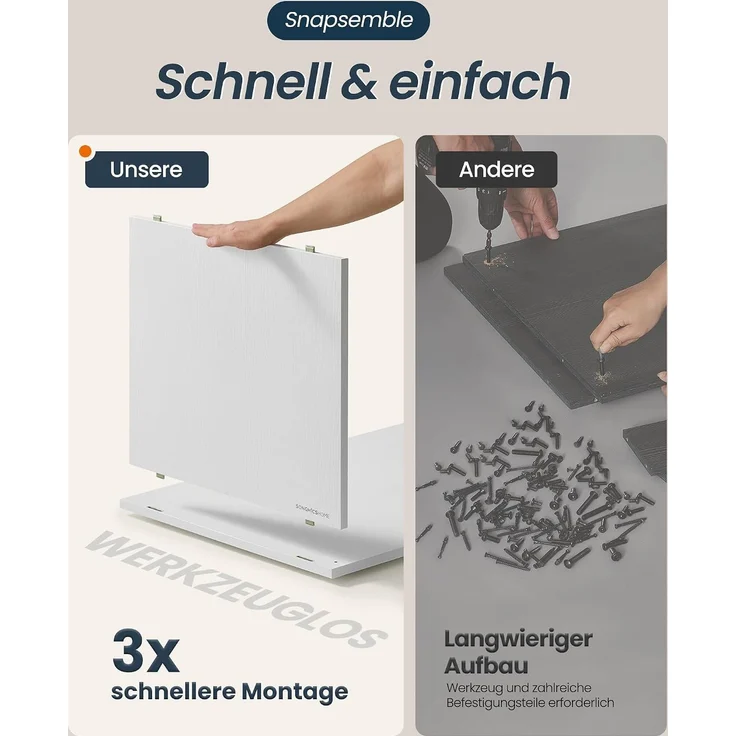 SONGMICS HOME Kommode, Schrank, Schminktisch mit Regal, Schnelle werkzeuglose Montage, nebeneinander oder L-förmig, für Schlafzimmer, Arbeitszimmer, Toolless-Technologie,schneeweiß – Bild 3