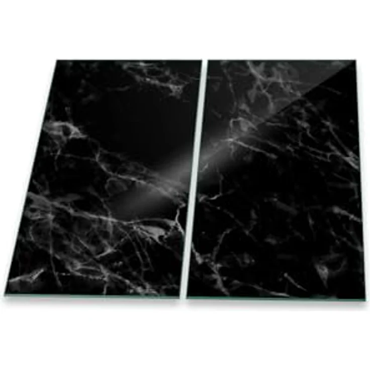 Herdabdeckplatte Abdeckung Ceranfeld Abdeckplatte Schneidebrett 2-Teilig 60x52 Marmor Schwarz- Weiss Spritzschutz Glasplatte Ceranfeldabdeckung Herdschutz Sicherheitsglas Glasschneidebrett 2 x 30 x 52 – Bild 2