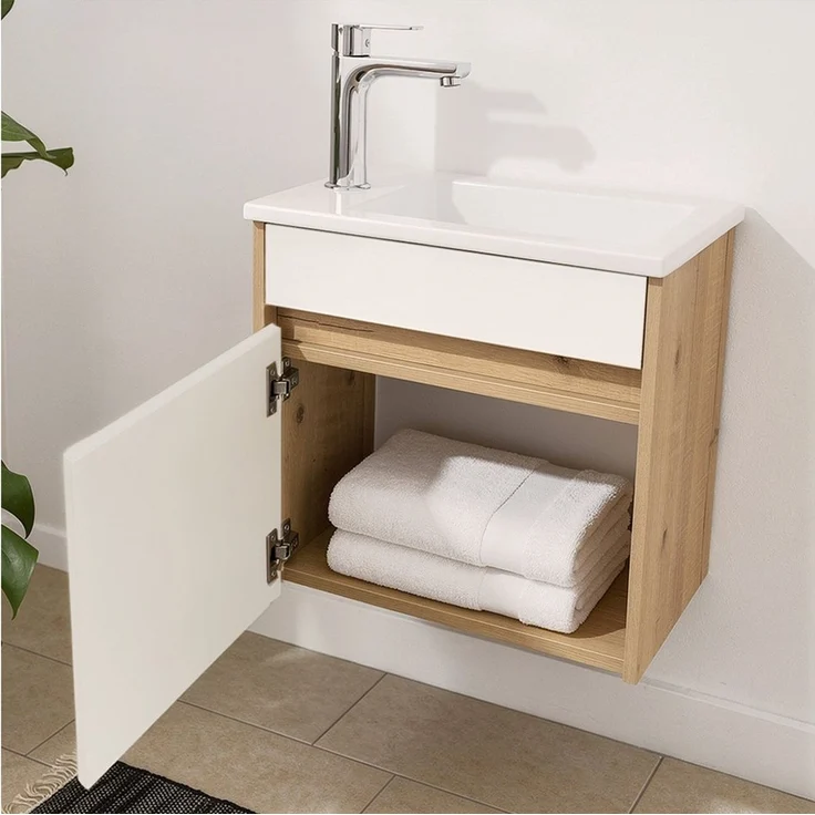 HOME DELUXE Badmöbel Komplettset BORKUM – Weiß/Eiche – Bild 2
