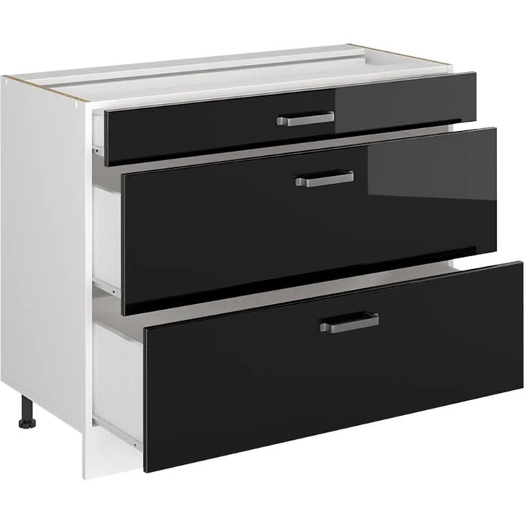 Küchenunterschrank R-Line Schwarz Hochglanz/Weiß 100 cm Arbeitsplatte Anthrazit Vicco – Bild 3
