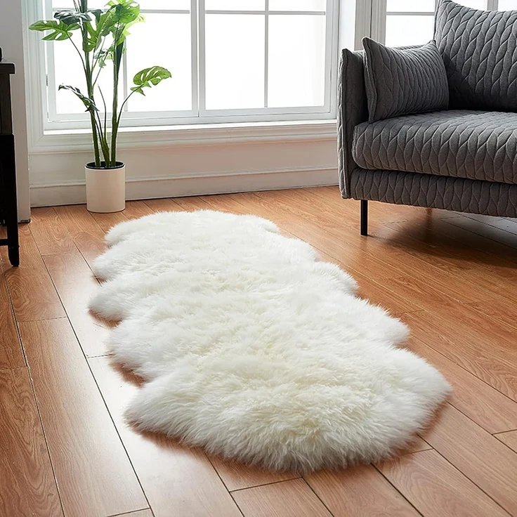 HEQUN Faux Lammfell Schaffell Teppich Kunstfell Dekofell Lammfellimitat Teppich Longhair Fell Nachahmung Wolle Bettvorleger Sofa Matte (Weiß, 60x160 cm) – Bild 1