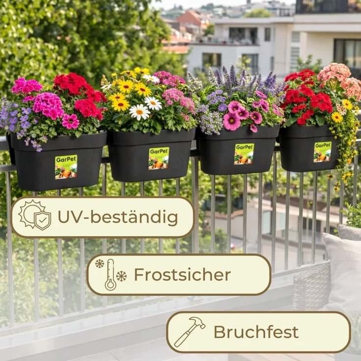 GarPet Balkonkasten 4x Geländerkasten Balkon mit Wasserspeicher Blumen Topf Kasten – Bild 5