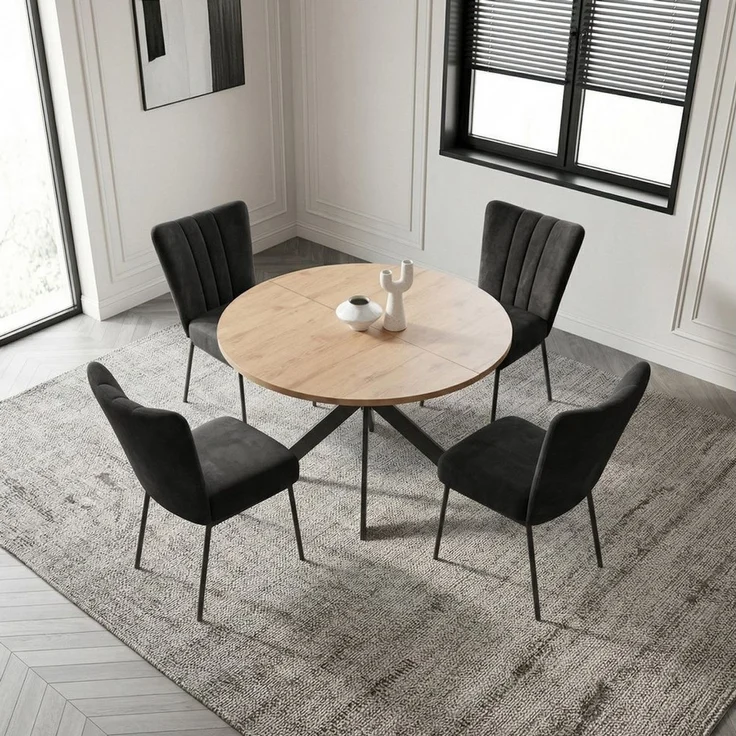 Jiexi Essgruppe Tisch- und Stuhlset, Runder Esstisch (115×75 cm) mit 4 Stühlen – Bild 2