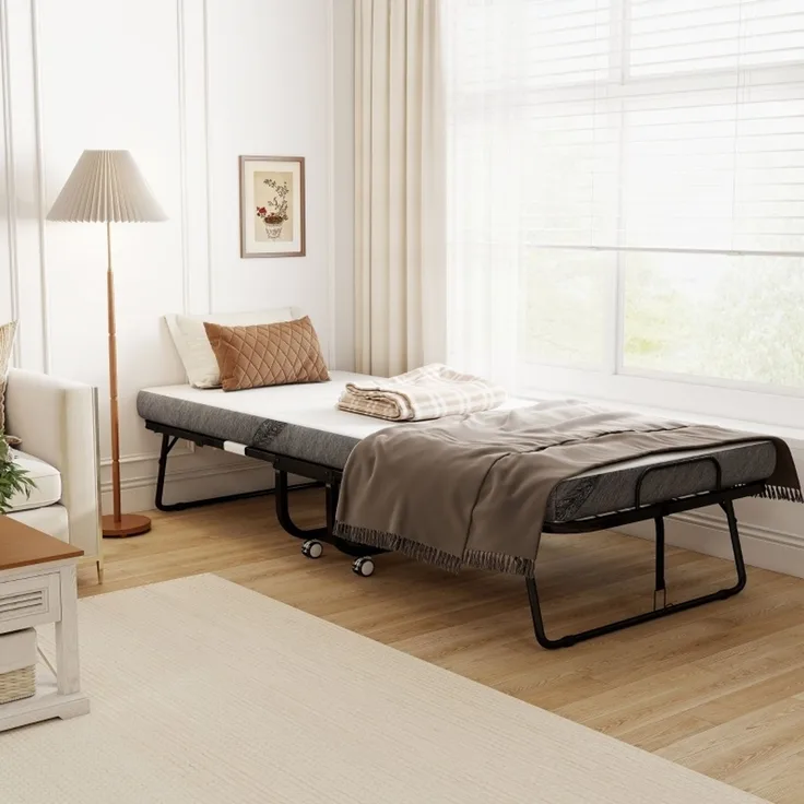 CHICFURN Bett aus Polyester Weiß 200x90 cm klappbar mit Rollen