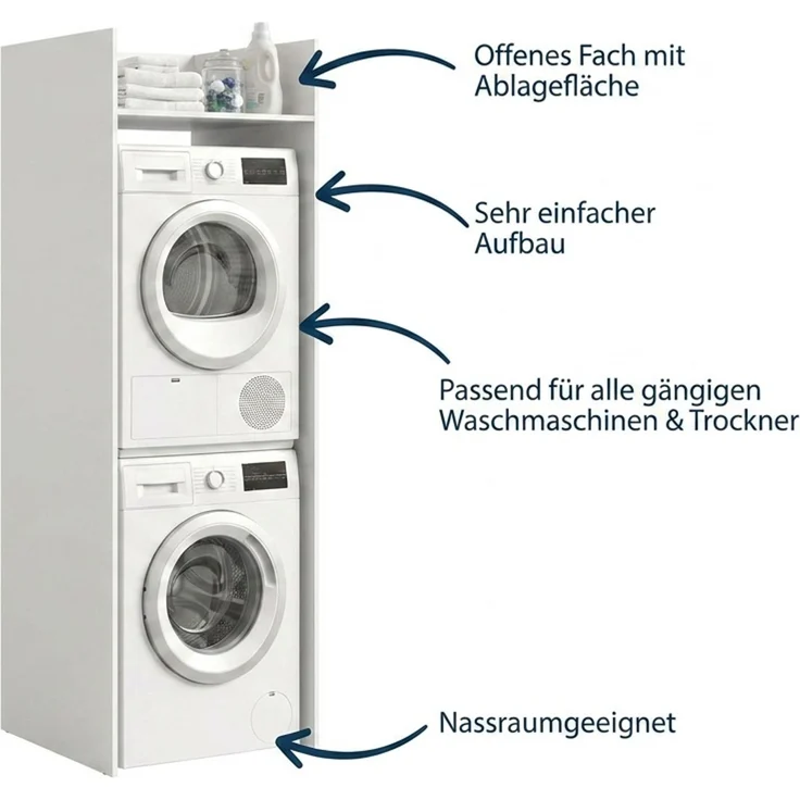 Waschmaschinenschrank (B/H/T: 66x195x62 cm) in weiß Nachbildung – Bild 8