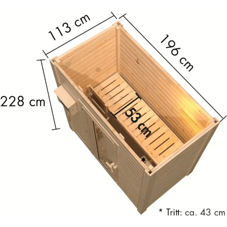 Karibu Sauna Hytti 0 terragrau mit 9 kW Ofen mit externer Steuerung – Bild 4