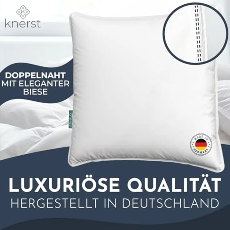 KNERST Kopfkissen Kopfkissen Nano Cloud Fill 100% Polyester, Füllung: NanoCloudFill Technologie – 100% Polyester, ergonomisches Schlafkissen ideal für jede Schlafposition, Kissen mit eleganter, weißer Biese – Bild 1