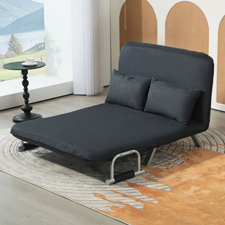 Schlafsofa, 5-fach verstellbar, Wildlederimitat, Stahlrahmen, inkl. Kissen, Schwarz--Schwarz--111x80x78cm--YOUDENOVA – Bild 4