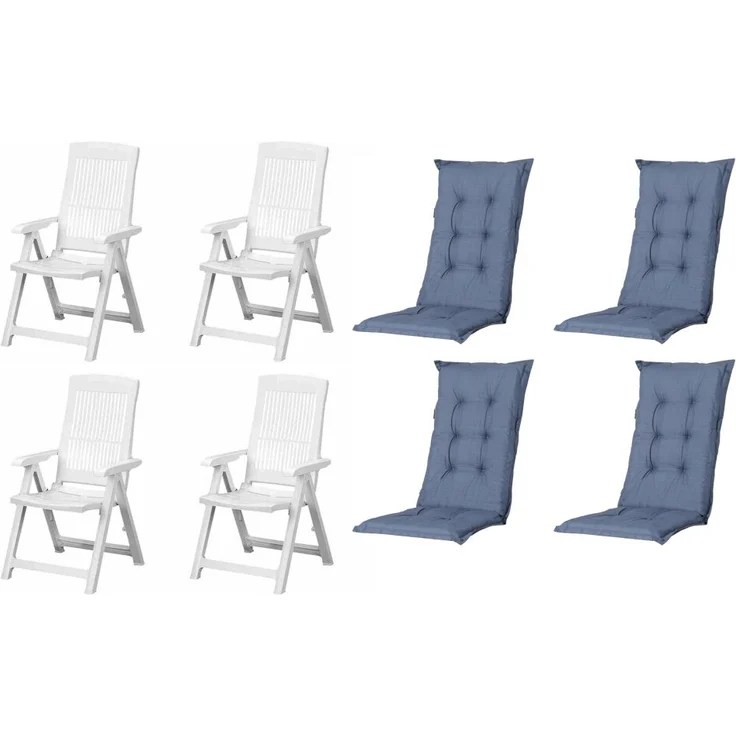 SET Tampa 4 x Klappsessel weiß, 4 x Auflage kobalt – Bild 1