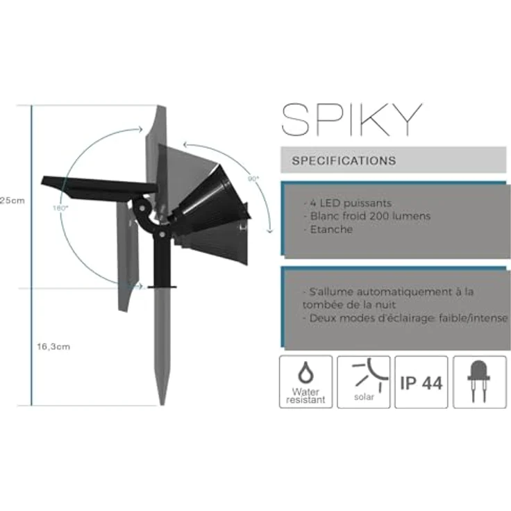 Lumisky LUMI JARDIN Solar Spot Projektor 2 in 1, 100LM, kaltweiße LED-Außenleuchte für Garten und Terrasse, Spiky W34 – Bild 5
