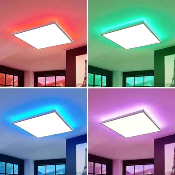 Lindby LED Panel Deckenleuchte 59,5 x 59,5 cm, dimmbar mit RGB Backlight und wechselbarer Lichtfarbe (3.000–6.000K), Fernbedienung inkl. 50W Leuchtmittel – Bild 5