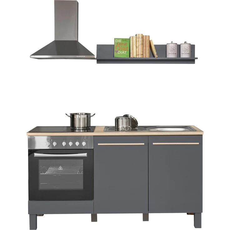 Küchenzeile >Benedicto< in anthrazit / sonoma, Holzwerkstoff - 160x60cm (BxT) – Bild 1