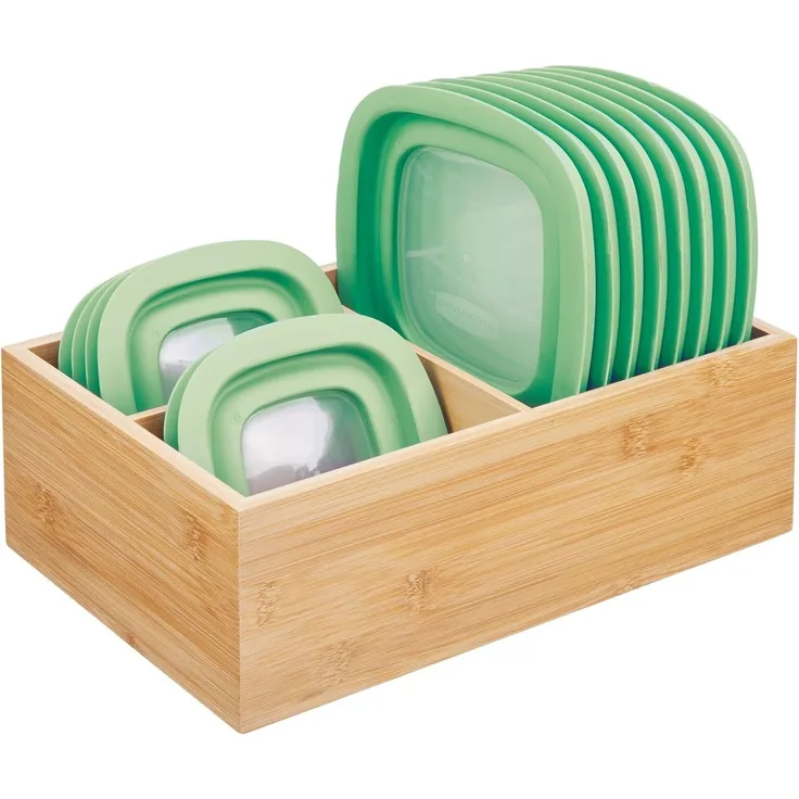 mDesign Deckelhalter Aufbewahrungskorb Organizer 3 Fächer Küche Bambus Natur