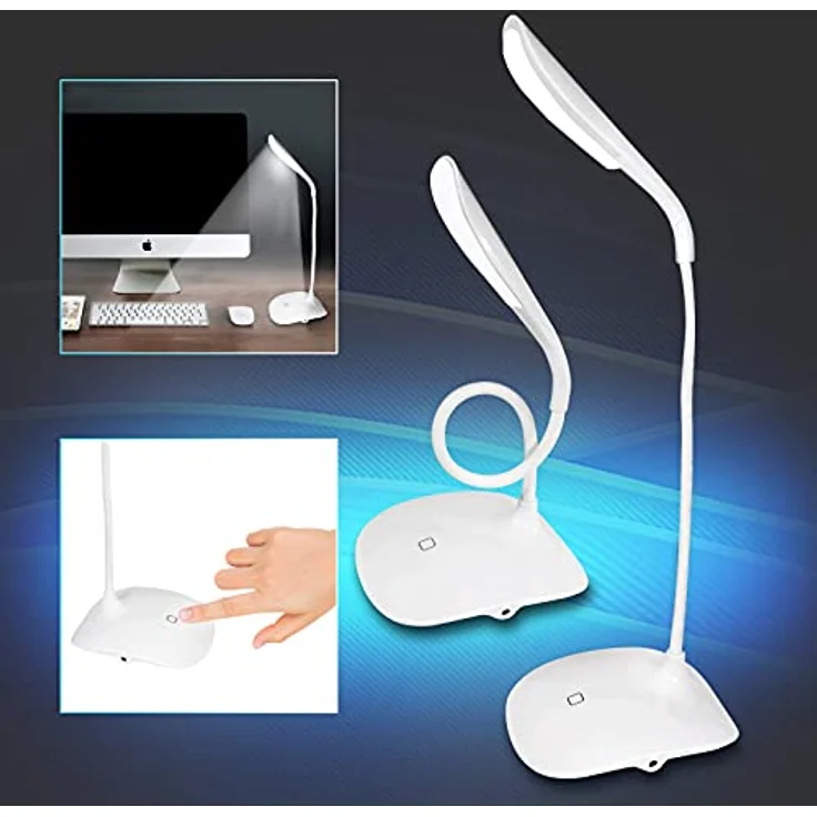 Eaxus® LED Schreibtischlampe, dimmbar und flexibel biegbar, USB & Batterien, Weiß – Bild 3