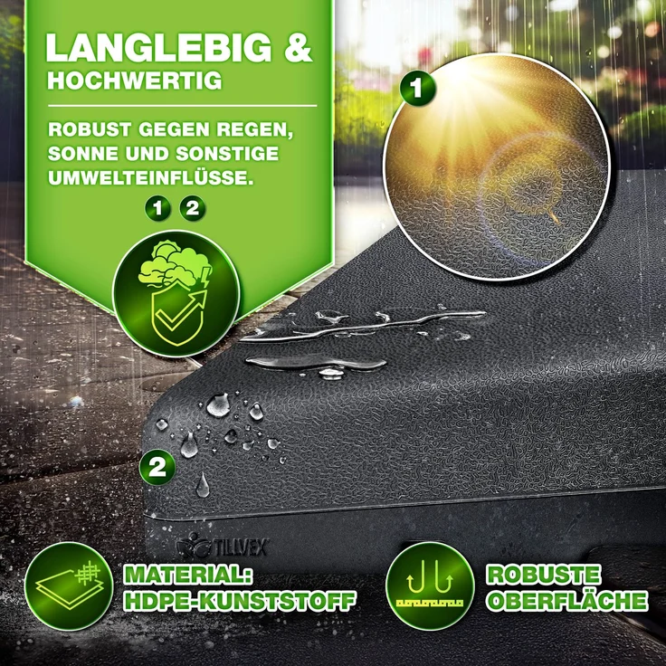 tillvex® Sonnenschirmständer Anthrazit 90 Liter / 120 kg – 4-teilig für Ampelschirm inkl. Metallverbinder | Schirmgewicht befüllbar mit Wasser oder Sand | Schirmständer Ampelschirmständer wetterfest – Bild 9