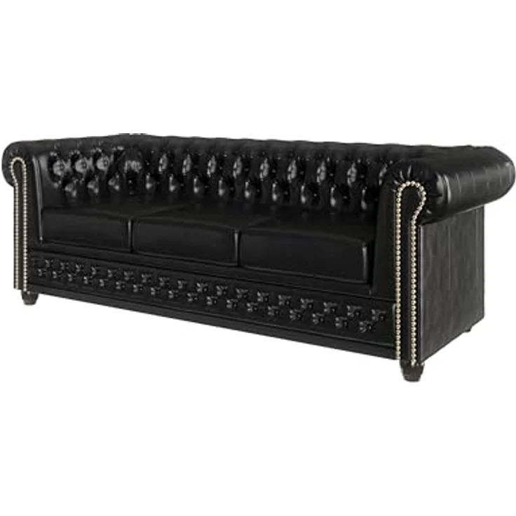 S-Style Möbel Chesterfield-Sofa Jeff 3-Sitzer aus veganem Leder mit Holzfüßen, mit Wellenfederung – Bild 2
