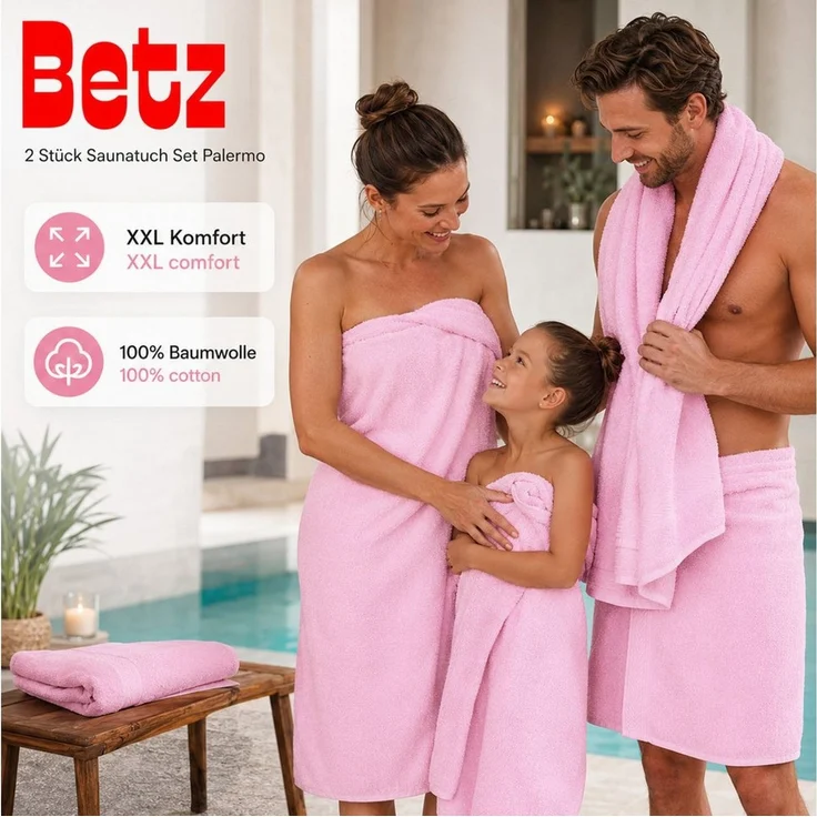 Betz Saunatuch 2 Stück Saunatücher Palermo 80x200 cm Badetuch Strandtuch, 100% Baumwolle (Set, 2-St) – Bild 4