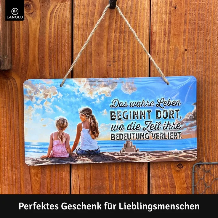 LANOLU Blechschild Das wahre Leben - 16x32cm – Metall – Mehrfarbig – 16125 – Bild 2