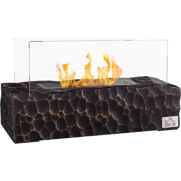 JARDJ Tischkamin mit Bioethanol, 1,15-Liter-Brenner, 30–45 Minuten Brenndauer, Glasscheibe und Flammenlöscher, 33 x 16 x 18 cm, Schwarz