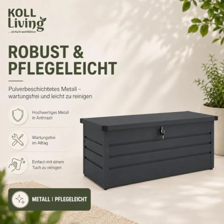 Koll Living Gartenbox Torix, 350 Liter, Anthrazit, pulverbeschichtetes Metall, wartungsfrei, mit Gasdruckfedern – Bild 2
