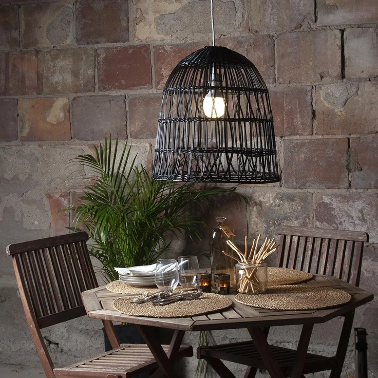 Geflochtener Lampenschirm ,Knute, aus Rattan, groß, schwarz, E27, outdoor – Bild 2