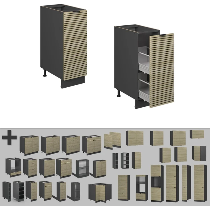 Apothekerschrank Fame-Line Eiche Paneel 30 cm ohne Arbeitsplatte Vicco – Bild 5