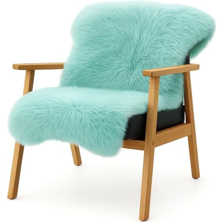 KARAT Lammfell echt - Duck Egg Flauschige Stuhlkissen Schaffell Deko Teppich für Wohzimmer & Kinderzimmer, Sitzauflage, Dekofell, mit Lederrücken 90x60 cm (Audrey) – Bild 2