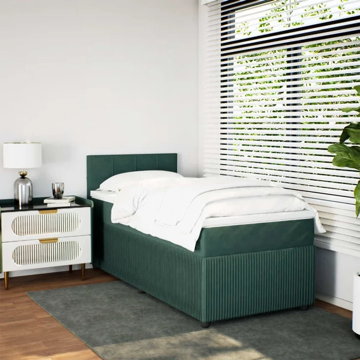 vidaXL Boxspringbett mit Matratze Dunkelgrün 80x200 cm Samt 3287593 – Bild 3