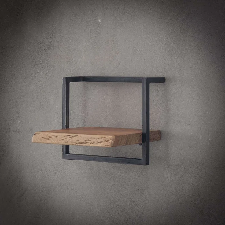 Wandregal aus Akazienholz massiv, Industrial Design mit Metallrahmen, natur, 40 cm, Baumkante – Bild 6