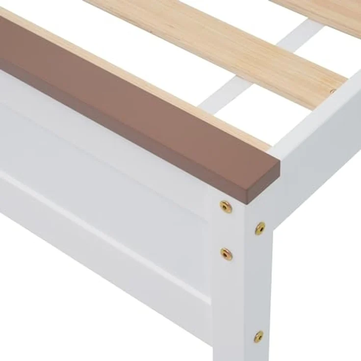 Ball & Cast Massivholzbett (90x200 cm) mit Farblich Abgesetztem Kopfteil, Holzbett mit Lattenrost, ohne Matratzen, EStabil & Rauschlos, Weiß – Bild 7