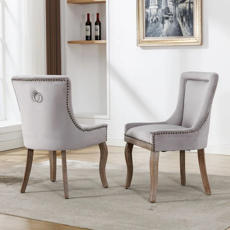 2er Set Grau Esszimmerstuhl mit Massivholzrahmen, gepolsterter Sitz & geschwungener Rückenlehne, komfortabler Designstuhl für Zuhause – Bild 4
